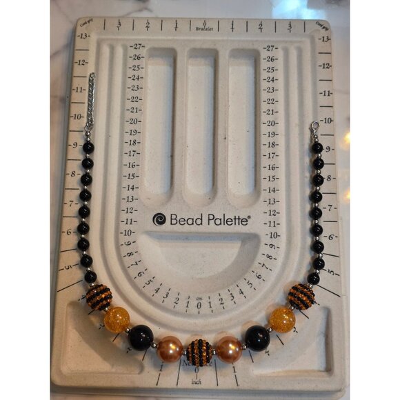 Black & Orange Beaded Halloween Statement Necklace With Adjustable Chain 20-22" - Picture 6 of 6